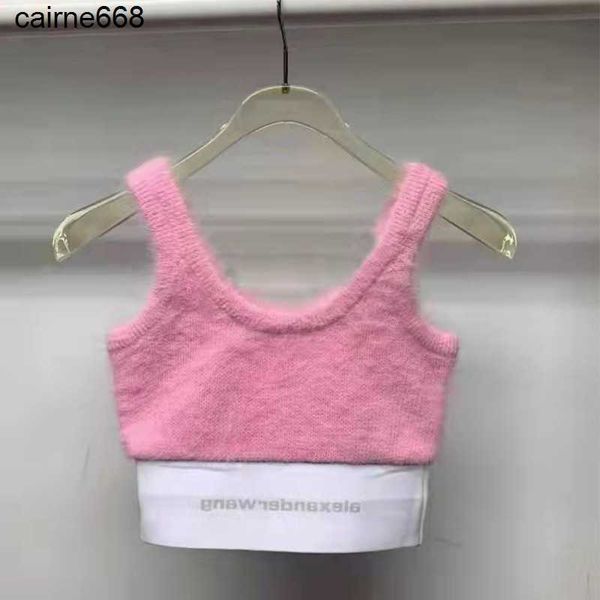 

designer camisoles tanks autumn new plush soft waxy knitted suspender vest women's foreign alexanders style age reducing short style wa, Black;white