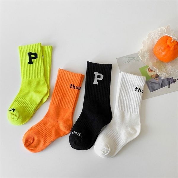 

socks spring summer kids sports letters print child for boys comfortable cotton hip hop 4 pairs 221006, Pink;yellow