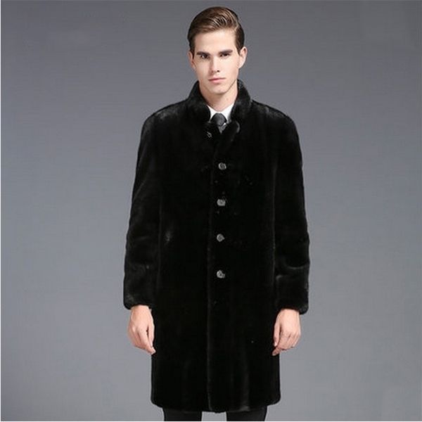 

mens fur faux autumn and winter mens fur coat imitation mink european american long warm windbreaker men jacket 2201006, Black