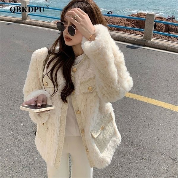 

womens fur faux fur elegant fashion faux fur jacket women autumn winter korean single breasted short plush coat stylish warm soft fleece out, Black