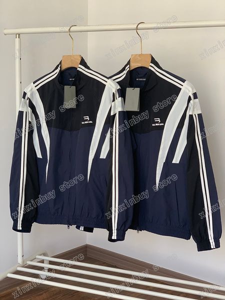 

xinxinbuy men designer coat jacket paris jacquard letter fabric panelled stripe long sleeve women black khaki blue xs-2xl, Black;brown