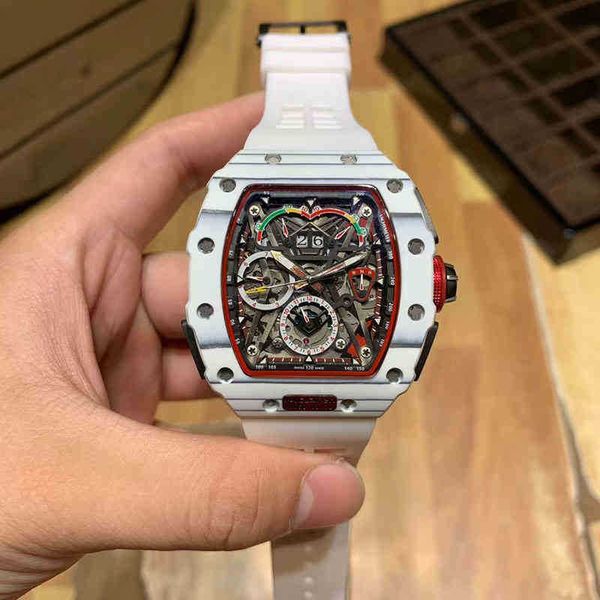 

multi-function superclone luxury mens mechanical watch richa milles business leisure r50-03 automatic white carbon fiber tape fashion swis, Slivery;golden