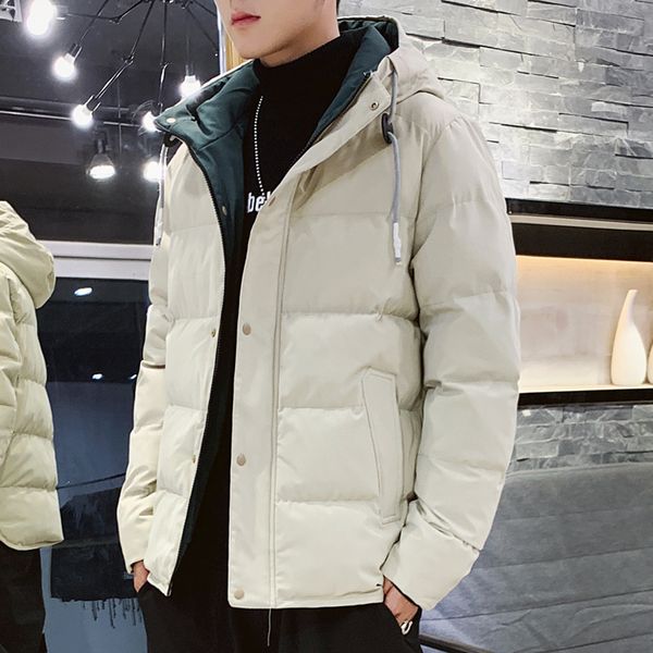 

puffer jacket men fashion autumn winter hooded coats thicken warm casual jacket with hood solid color slim fit, Black;brown