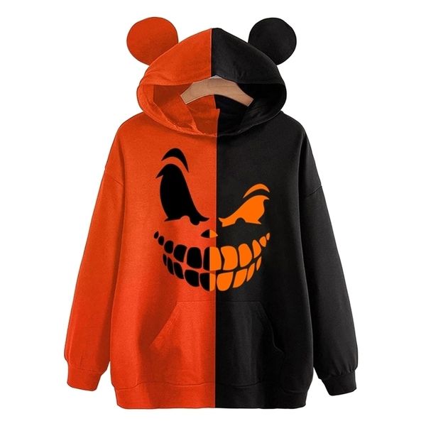 

women's hoodies sweatshirts pumpkin face hoodie halloween orange patchwork costumes 221007, Black