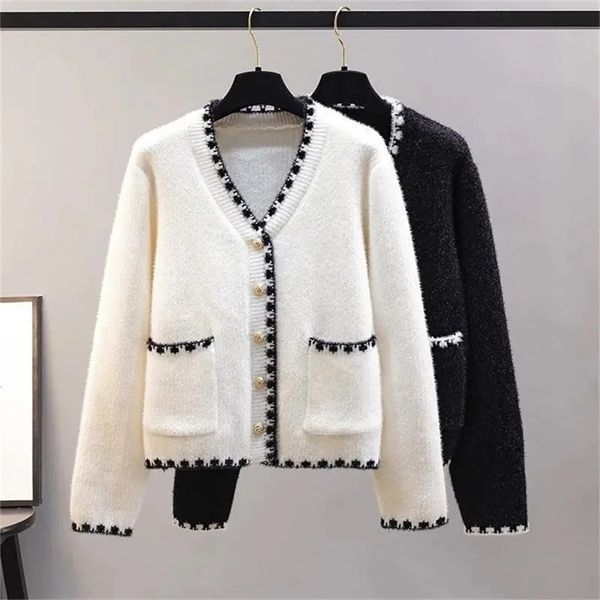 

womens knits tees korean v neck cashmere soft sweater women sweet fashion button knitted cardigan fall thick elegant loose long sleeve jumpe, White