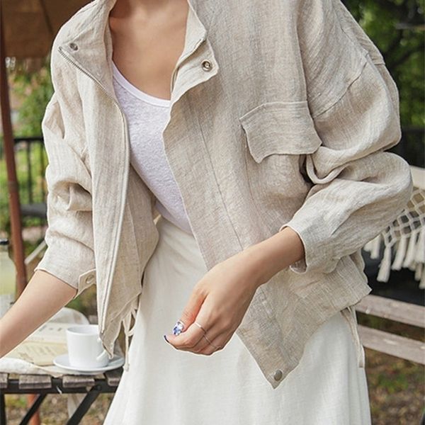 

women's jackets sungtin linen cotton blouse coat elegant korean linen jacket women vintage oversized casual women's summer spring, Black;brown