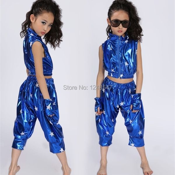 

dancewear jazz boy and girls stage clothing set child kids hip hop performance short pants costumes 221007, Blue