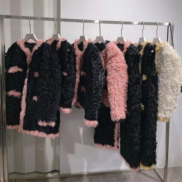 

women's fur faux ladies long lamb coat with lamb cuff and hem women's fashion 221006, Black