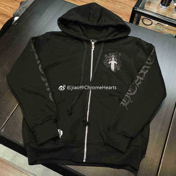

men's clothing fleece chrxincrow hearty sword silver plated zipper hoodie for men and women lwtepyl5, Black