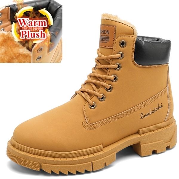 

boots winter men shoes high fur snow outdoor warm plush for nonslip sport walking rubber flat botines 221007, Black