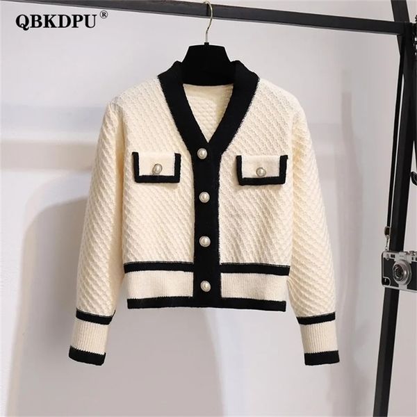 

womens knits tees fashion loose pearl button cardigan women casual v neck long sleeve sweater coat spring korean style knit sueter de mujer, White