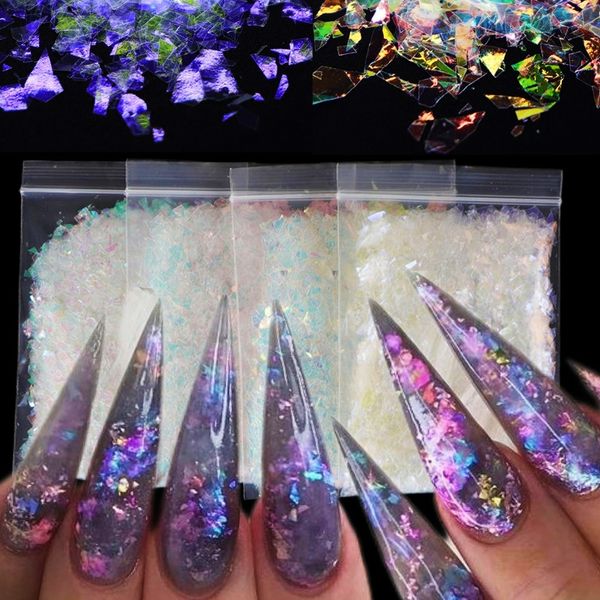 

rhinestones & holographic ab glitter flake sparkly sequins irregular paillette diy gel polish manicure art, Silver;gold
