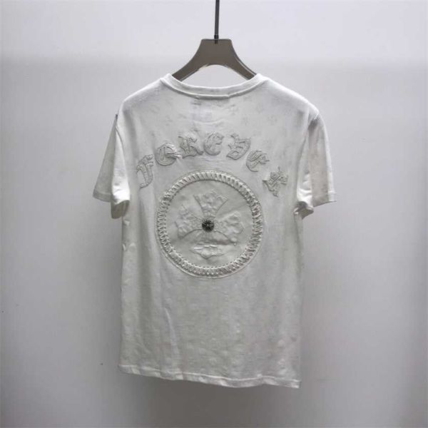 

woman with short sleeves t-shirt summer explosion ch cro sleeve men's cross sanskrit embroidered t-shirt, White