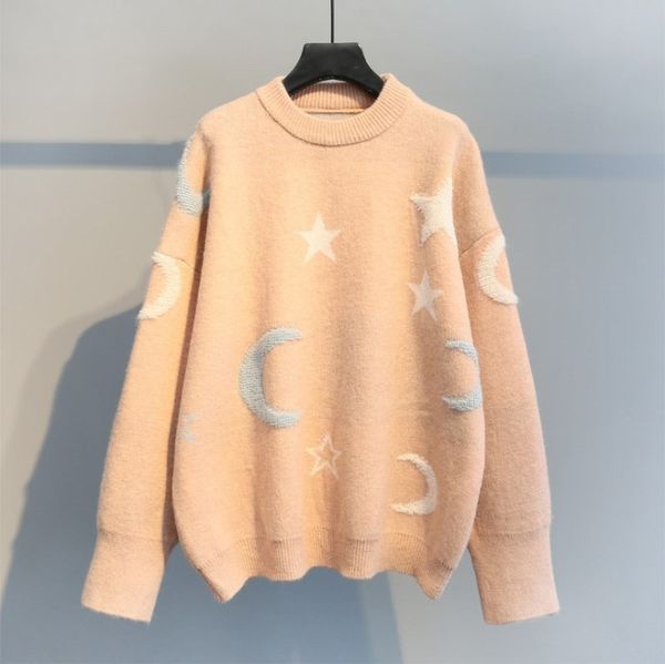 

women's knits tees winter women's clothing loose sweaters striped print oversized pullovers longsleeve for woman oneck warm street, White