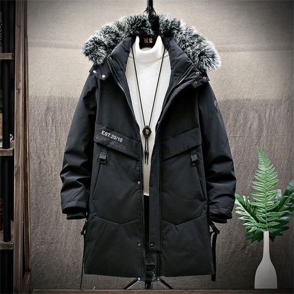 

mens down parkas men winter long down jacket men korean fashion waterproof loose hooded jacket windproof soft shell down jacket for men 2201, Black
