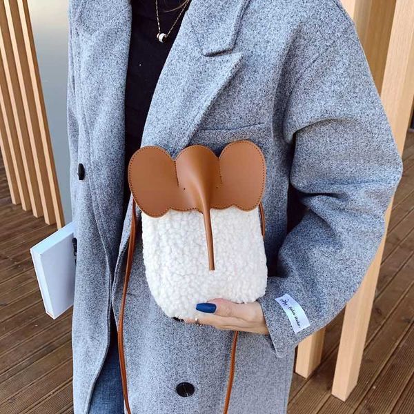 

evening bags cute cartoon elephant mobile bag 2022 new student plush crossbody bag one shoulder wool bag color contrast women's