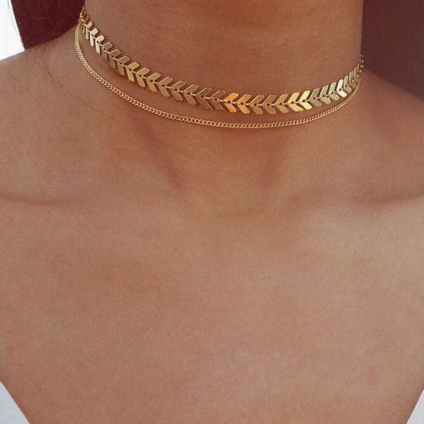 

fish bone necklace airplane sequins collarbone chain necklace female, Silver