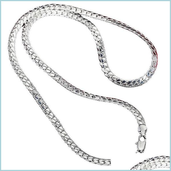 

chains 925 sterling sier 6mm fl sideways necklace 18/20/24 inch chain for woman men fashion wedding engagement jewelry 1201 t2 drop d dhthx, Silver