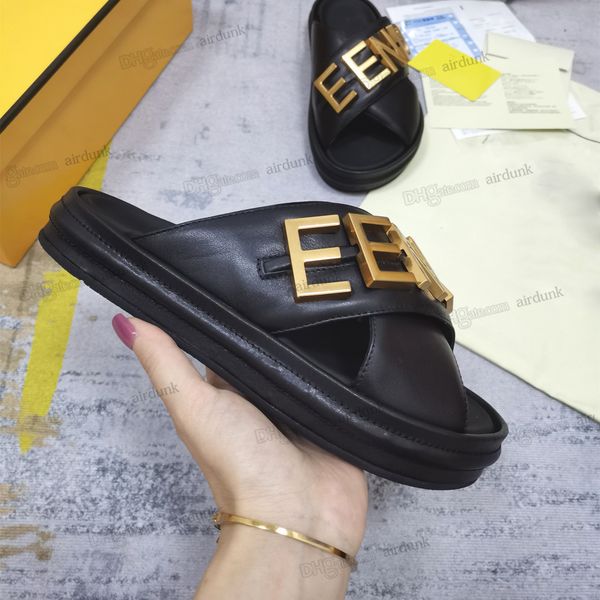 

2022 fashion women men sandal luxury designer lady gentlemen colorful canvas letter anatomic leather slide 6 style model 35-42 d7fg#, Black