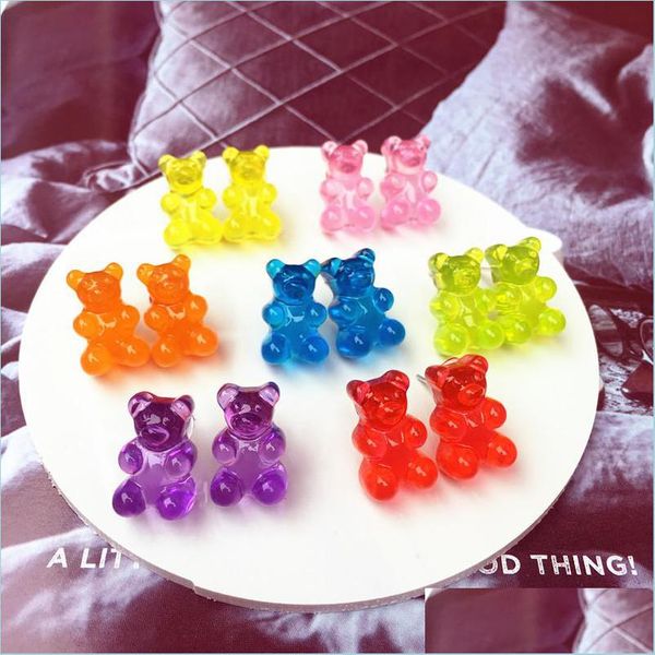 

stud lovely handmade colorf ins style cartoon bear studs resin candy color animal stud earrings drop delivery 2021 jewelry bdehome dh7kh, Golden;silver