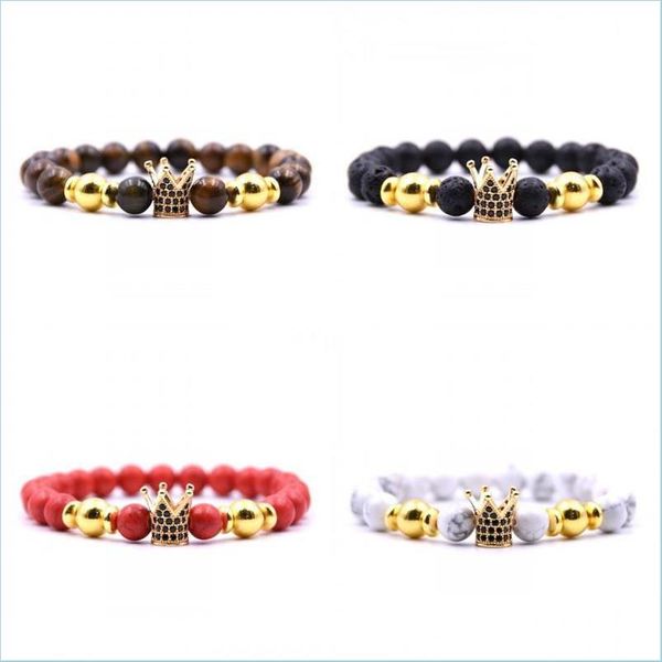 

beaded strands lovers beads strands bracelet jewelry microinlaid zircon crown chain colourf fashion turquoise lava bracelets couple dhg7a, Black