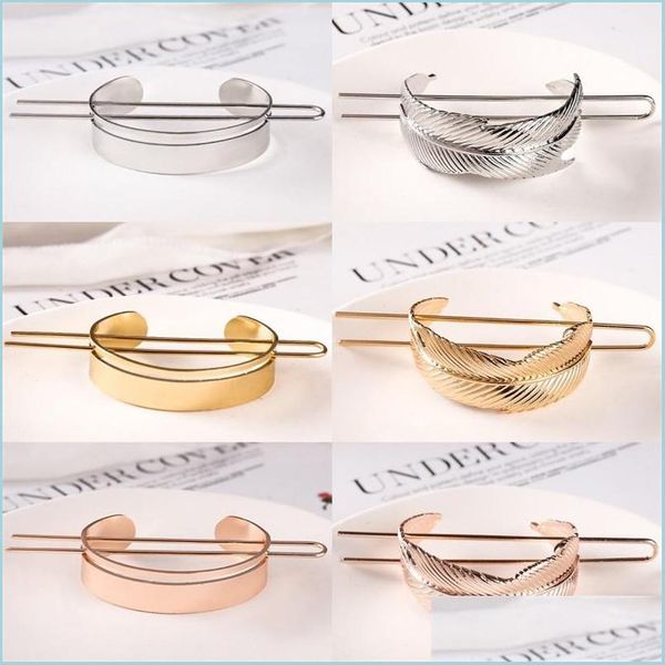 

hairpins fashion round hairpin for women feather shape minimalist hair accessories jewelry 229 d3 drop delivery 2021 bdehome dhfae, Golden;silver