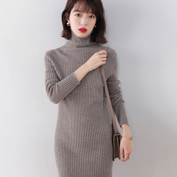 

women's knits tees women spring and autumn 100 pure wool dress women knitted pullovers female solid high collar sweater 221007, White