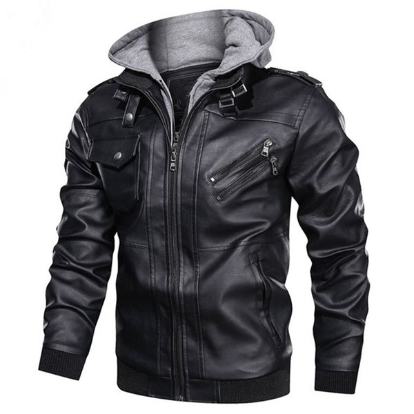 

men's leather faux motorcycle jacket autumn winter fashion windbreaker homme hooded outwear warm biker pu jackets eu size 3xl 221007, Black