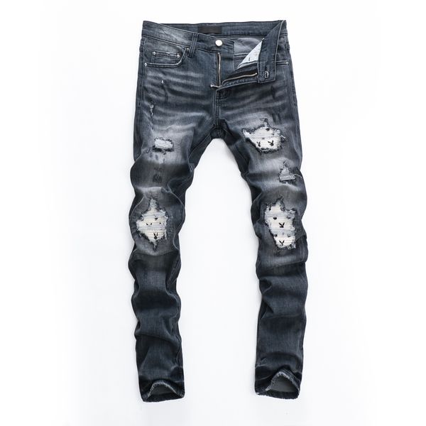 

20ss mens designer jeans distressed ripped biker slim fit motorcycle denim for men s quality fashion jean mans pants pour hommes #649, Blue