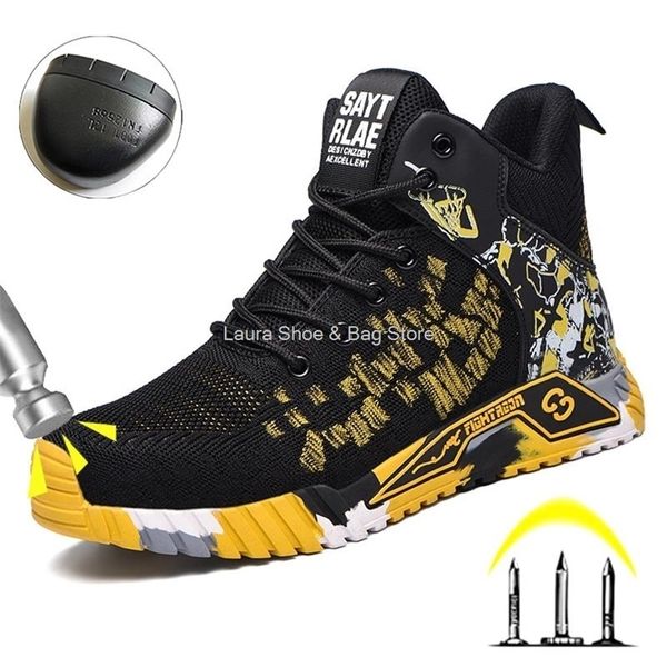 

boots high mens safety shoes steel toe work sneakers fashion 2022 design men work safety boots ankle work boots protect man 221007, Black