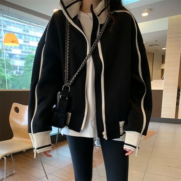 

women's jackets deeptown black women korean fashion oversized casual harajuku zipper thin fleece coat female outerwear crop street styl, Black;brown