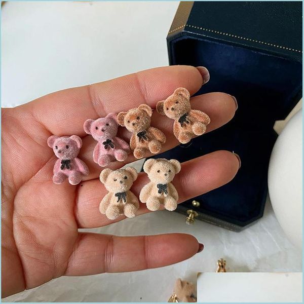 

stud korean kawaii funny bow bear stud earrings cute plush statement dainty earring for women girl cartoon animal jewelry dro sexyhanz dhjy5, Golden;silver