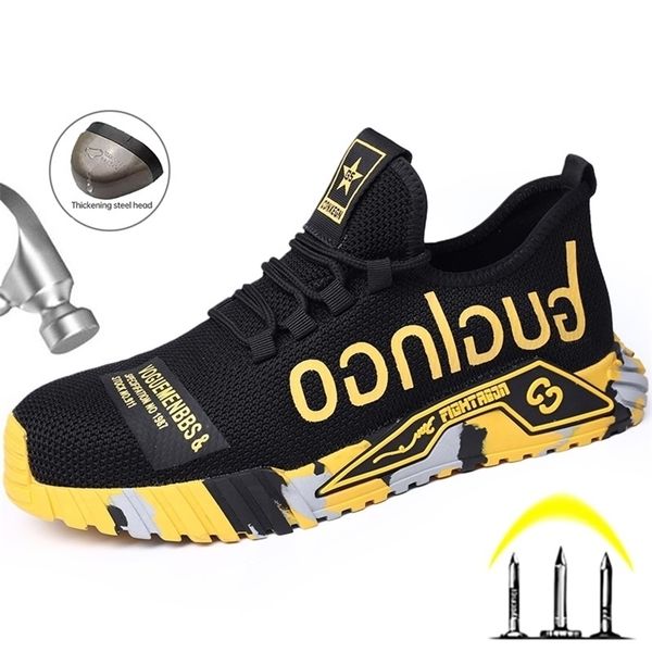 

boots breathable lightweight work shoes sneakers men safety european standard sport steeltoed 221007, Black