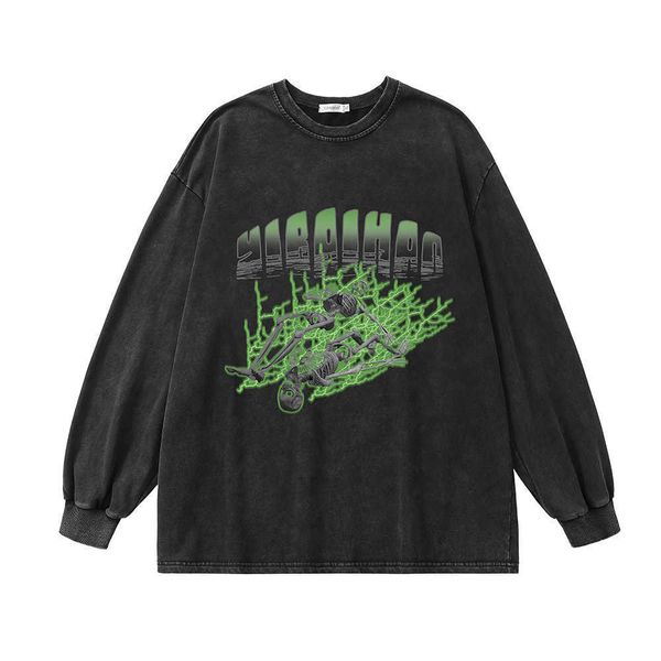 

men's t-shirts goth men vintage long sleeve skulls print graphic t shirts streetwear y2k oversized t-shirts autumn retro loose cotton, White;black