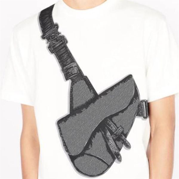 

saddle bag printed tee fashion high street short sleeves summer casual t-shirt solid color breathable men women cotton tee262y, White;black
