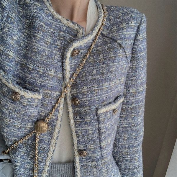 

womens jackets spring women vintage tweed jacket autumn blue basic jackets outerwear coats female overcoat fashion vintage coat channel 2210, Black;brown