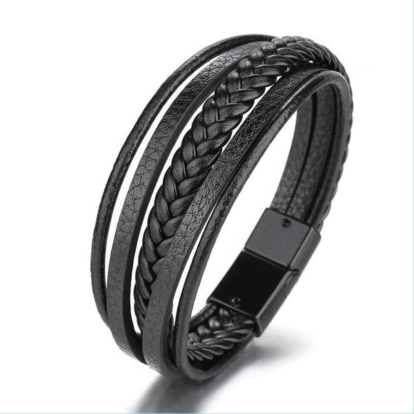 

charm bracelets hand-woven mti-layer mens leathers bracelets ethnic style retro alloy magnetic buckle leather bracelet drop delivery dhi5w, Golden;silver