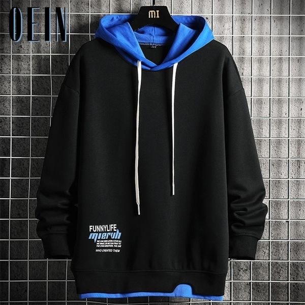 

mens hoodies sweatshirts oein patchwork hoodie men high street harajuku hooded fake two pieces streetwear hip hop pullover 221007, Black