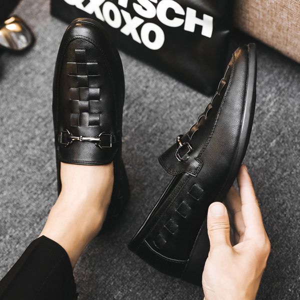 

braided brogue leather oxford shoes vintage old metal buckle pointed toe one stirrup men's fashion formal casual shoes multiple sizes37, Black