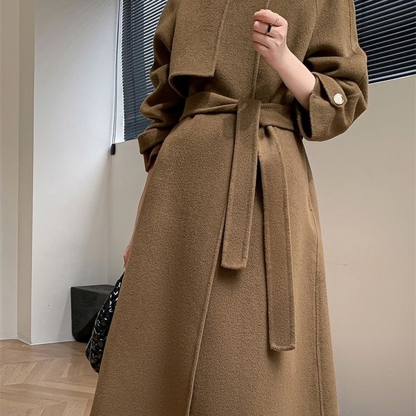 

womens wool blends autumn and winter fashion wool coat fashion womens coat 221007, Black