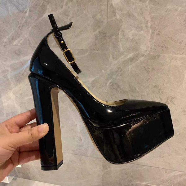 

platform pumps shoes nude shoes high-heeled sandals 15cm dress shoe black patent leather strap pointed toe luxury designers evening factory
