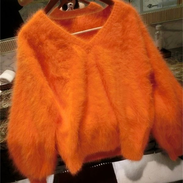 

women's sweaters v neck 100% soft natural mink cashmere sweater customize multi colors and big size factory pullovers jn028 221007, White;black