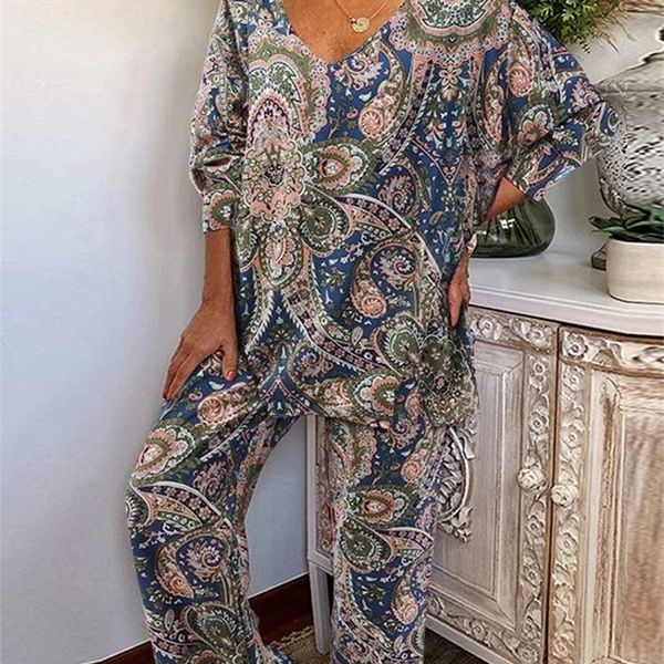 

women's two piece pants men's tracksuits 2pcs spring bohemian v neck long sleeve blouse suits pant sets zanzea women vintage flora, White