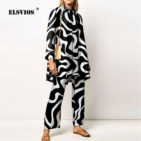 

women's two piece pants autumn high fashion printed long sleeves shirts pants sets elegant streetwear lapel straight trousers women&#03, White