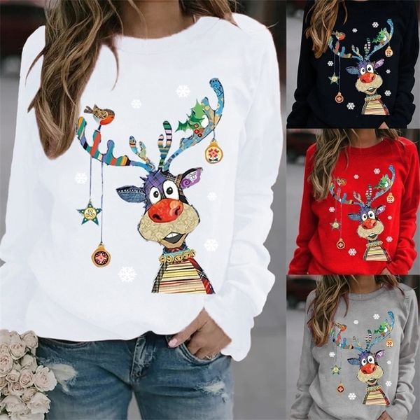 

women's sweaters fall simple fashion christmas long sleeve women's colorful reindeer print sports sweater loose pullover 221007, White;black
