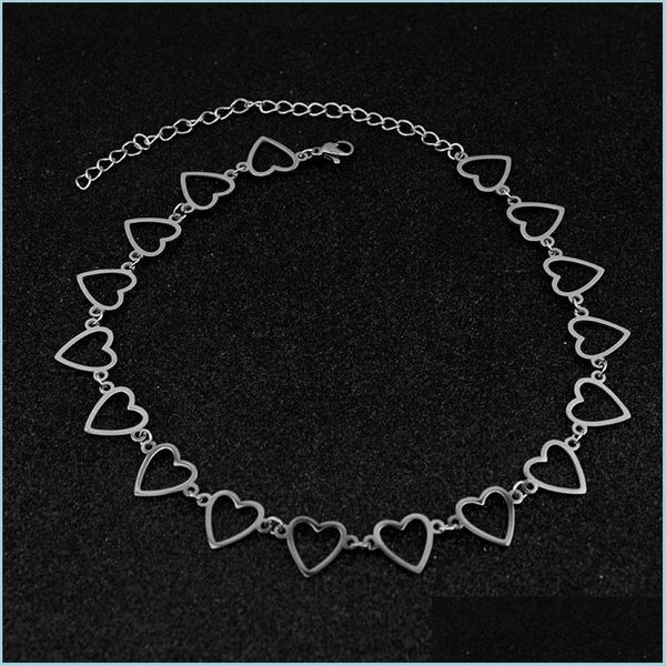 

pendant necklaces minimalist stainless steel romantic tassel heart pendant women choker necklace punk style bungee girl clavicle chai dhtg6, Silver