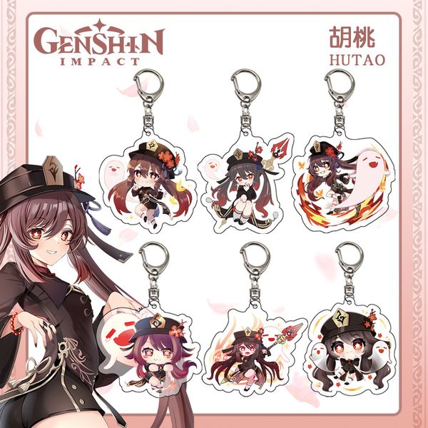 

genuine authorized anime genshin impact walnut keychain hu tao acrylic pendant key ring for fans collection gift, Silver