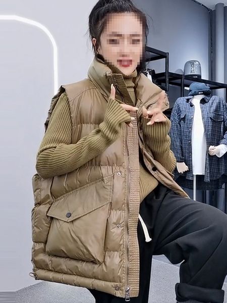 

women's vests janveny fashion down vest women's autumn winter stand collar gilet 90 duck down waistcoat loose female sleeveless 22, Black;white