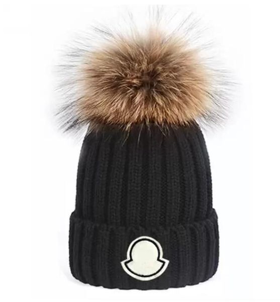 

winter caps knitted hats women and men beanies with real raccoon fur pompoms warm girl cap snapback pompon beanie 8 colors, Blue;gray