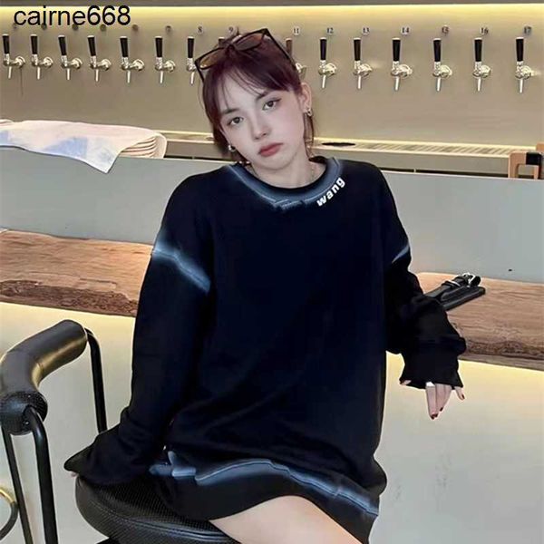 

designer women's hoodies sweatshirts collar letter ink tie dye gradual round neck sweater women couple alexanders fashion autumn new wa, Black